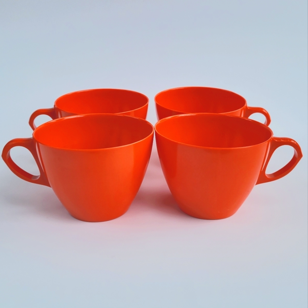 Vintage Orange Tangerine Set Of 4 Melamine Teacups